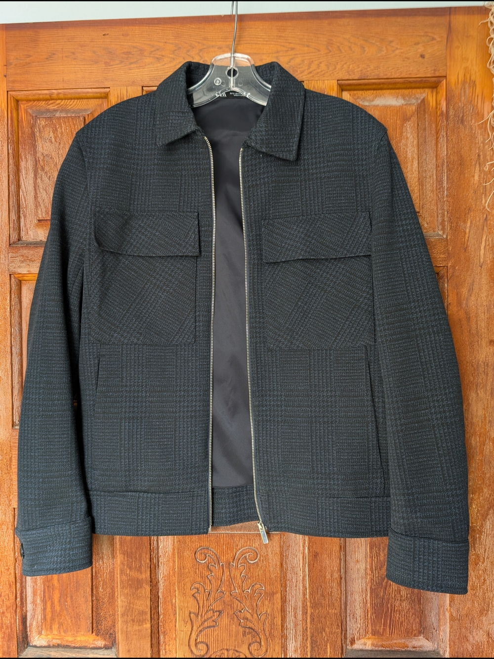 Zara Black and Blue Zip-Front Jacket